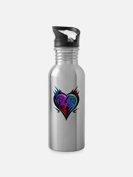 Herz LETs ROCK - Valentinstag - Trinkflasche mit integriertem Trinkhalm - Lightsilver