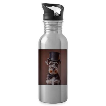 Schnauzer dog wearing top hat and a bow tie - Water bottle with straw - silver - Right