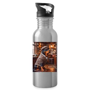 Rottweiler wearing 1920s suit cute dogs - Water bottle with straw - silver - Right