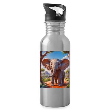 Animaux africains super mignons – éléphant - Gourde avec paille intégrée - argent clair - Droite