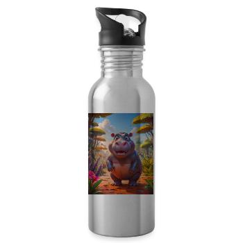animaux africains super mignons – Hippopotame - Gourde avec paille intégrée - argent clair - Droite
