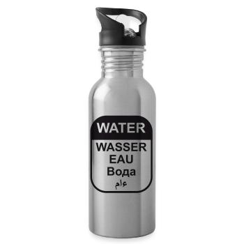 Water Stickers (in five languages) - Water bottle with straw - silver - Right