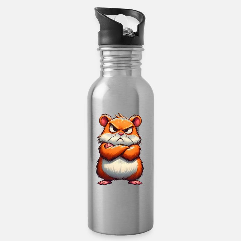 hamster grognon mécontent - Gourde avec paille intégrée - argent clair