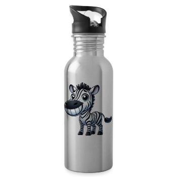 Zebra Grin Tooth Cartoon Happiness Joy Laughter - Water bottle with straw - silver - Right