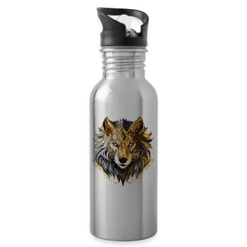 Wolf Wolfskopf Gold Mystisch Natur Wildnis Kunst - Trinkflasche mit integriertem Trinkhalm - Lightsilver - Rechts