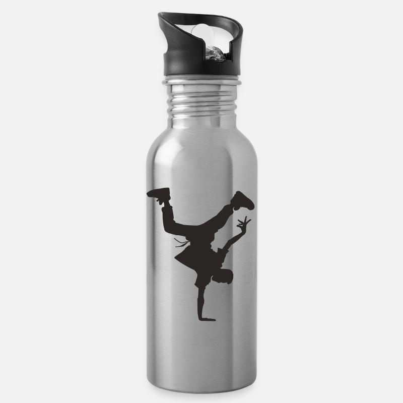 breakdance - Trinkflasche mit integriertem Trinkhalm - Lightsilver