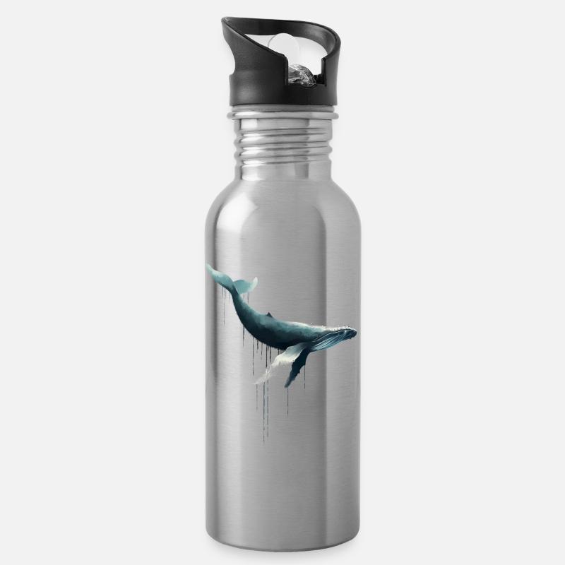 Buckelwal - Trinkflasche mit integriertem Trinkhalm - Lightsilver