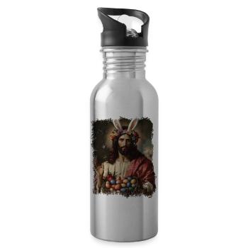 Jesus Christ at Easter with Easter eggs - Water bottle with straw - silver - Right