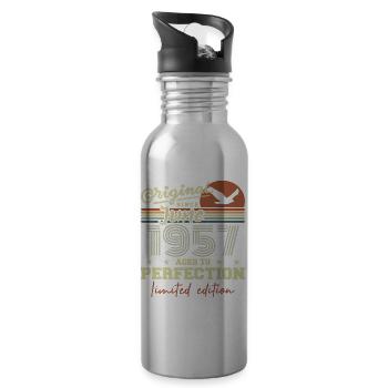 Born in June 1957, June 1957, Born June 1957 June 1957 - Water bottle with straw - silver - Right