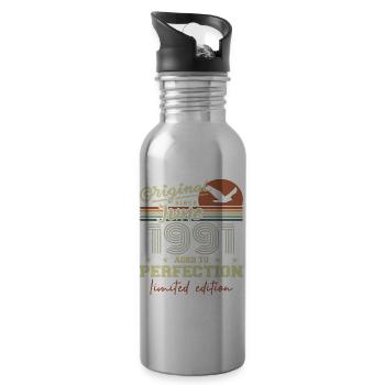 Born in June 1991, June 1991, Born June 1991 June 1991 - Water bottle with straw - silver - Right