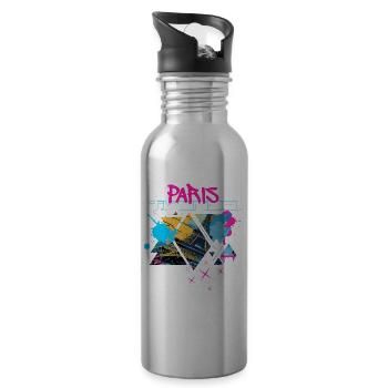 Paris Frankreich Stadt Skyline Eiffelturm Graffiti - Trinkflasche mit integriertem Trinkhalm - Lightsilver - Rechts