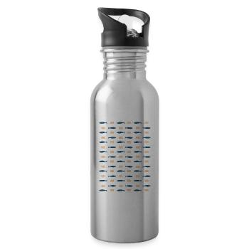 Minimalist Sardines and Waves Pattern for Summer - Water bottle with straw - silver - Right