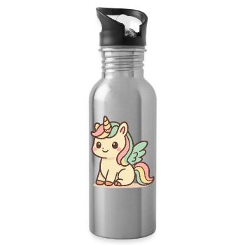Cute Rainbow Winged Unicorn - Water bottle with straw - silver - Right