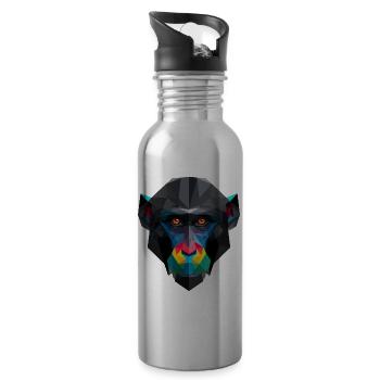 Farbiges Low-Poly Affenporträt - Trinkflasche mit integriertem Trinkhalm - Lightsilver - Rechts