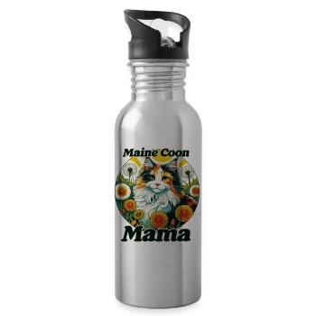 Maine Coon Mama Floral Circle - Water bottle with straw - silver - Right
