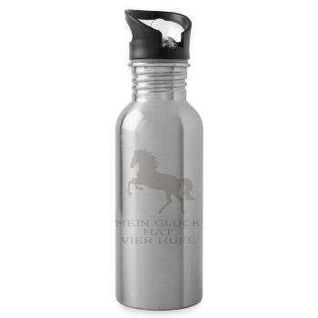 Mein Glück hat vier Hufe - Trinkflasche mit integriertem Trinkhalm - Lightsilver - Rechts