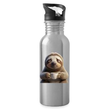 Lustiges müdes Faultier mit Kaffee - Trinkflasche mit integriertem Trinkhalm - Lightsilver - Rechts