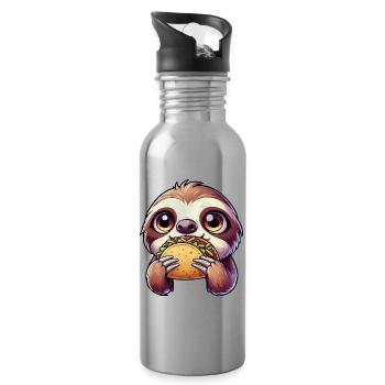 Cute Sloth Taco Mexican Food Fast Food - Water bottle with straw - silver - Right