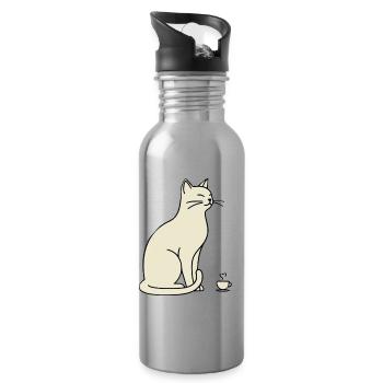 Minimalistische Silhouette Cream Cat - Trinkflasche mit integriertem Trinkhalm - Lightsilver - Rechts