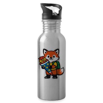 Fuchs mit Geschenk und Rucksack Einschulung - Trinkflasche mit integriertem Trinkhalm - Lightsilver - Rechts