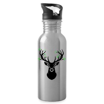 Hirschkopf Geweih Blätter Natur - Trinkflasche mit integriertem Trinkhalm - Lightsilver - Rechts