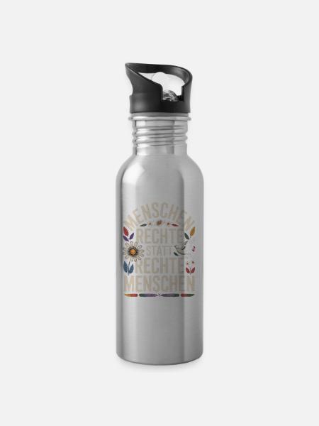 Menschenrechte statt rechte Menschen Statement - Trinkflasche mit integriertem Trinkhalm - Lightsilver
