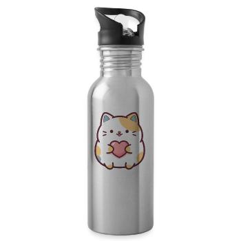 Kawaii Cat Heart Cartoon Motif for Cats Fans - Water bottle with straw - silver - Right