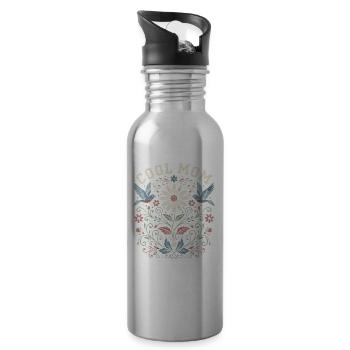Cool Mom Floral Motif Gift for Mom - Water bottle with straw - silver - Right