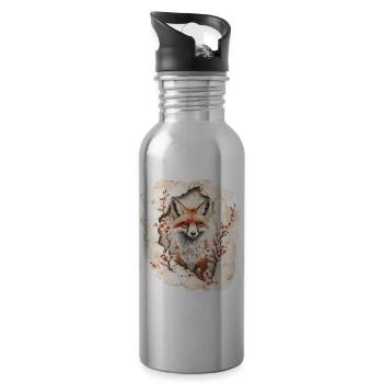 Fuchs mit Kirschblüten - Trinkflasche mit integriertem Trinkhalm - Lightsilver - Rechts