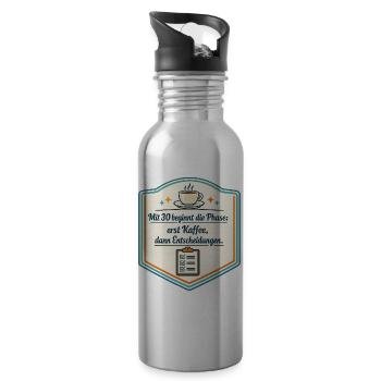 Kaffee zuerst, Entscheidungen danach - Trinkflasche mit integriertem Trinkhalm - Lightsilver - Rechts