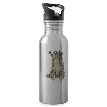 Motif de chien de style berger australien Banksy - Gourde avec paille intégrée - argent clair - Droite