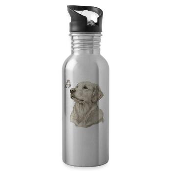 Golden Retriever avec motif papillon - Gourde avec paille intégrée - argent clair - Droite