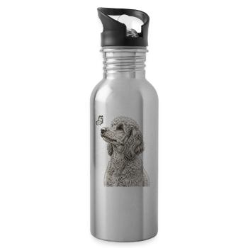 Banksy Style Pudel Hunde Schmetterling Vintage - Trinkflasche mit integriertem Trinkhalm - Lightsilver - Rechts