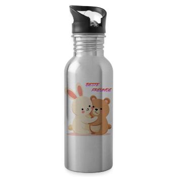 Beste Freunde Kuscheln Süße Tiere Hase und Bär - Trinkflasche mit integriertem Trinkhalm - Lightsilver - Rechts