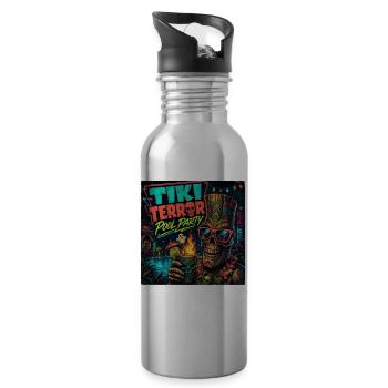 Pool Party Shirt für Summerween Fans Retro Horror - Trinkflasche mit integriertem Trinkhalm - Lightsilver - Rechts