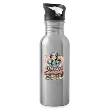 Funny Nurse We Can’t Fix Crazy - Water bottle with straw - silver - Right