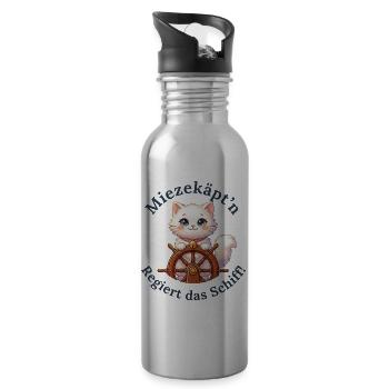 Miezekäpt'n regiert das Schiff - Trinkflasche mit integriertem Trinkhalm - Lightsilver - Rechts