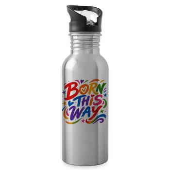 Born This Way Regenbogen CSD Pride Spruch - Trinkflasche mit integriertem Trinkhalm - Lightsilver - Rechts