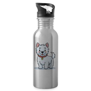 Kleiner West Highland-Terrier (Comic) - Trinkflasche mit integriertem Trinkhalm - Lightsilver - Rechts