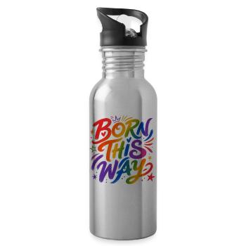 Born This Way Rainbow CSD Pride Saying - Water bottle with straw - silver - Right