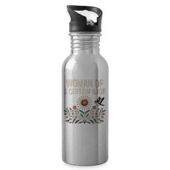 Woman Of A Certain Rage Flowers Bird Shirt Sticker - Water bottle with straw - silver - Right