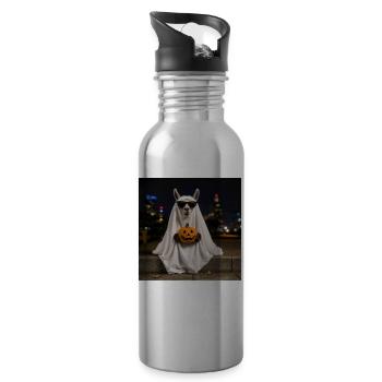 Funny Halloween Llama with Pumpkin T-Shirt Pullover Hoodie - Water bottle with straw - silver - Right