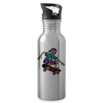 Skeleton Skater Halloween Vintage T-Shirt Motif - Water bottle with straw - silver - Right