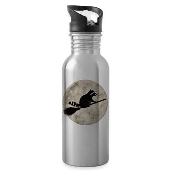 Raton laveur sur balai avant la pleine lune Halloween Drôle - Gourde avec paille intégrée - argent clair - Droite