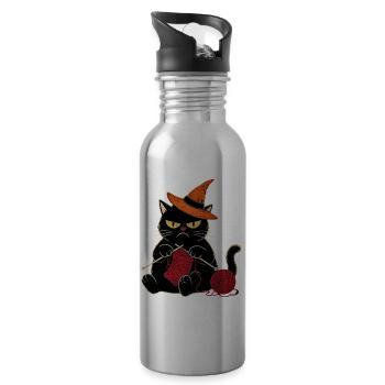 Halloween grumpy  Katze für Katzenliebhaber - Water bottle with straw - silver - Right
