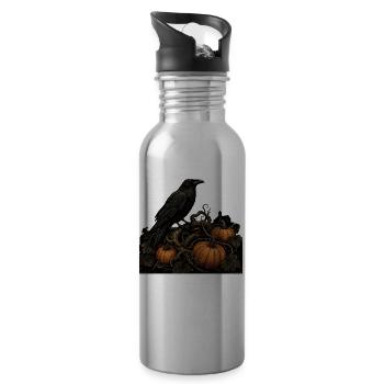 Raven on Pumpkin T-Shirt Vintage Gothic Halloween - Water bottle with straw - silver - Right