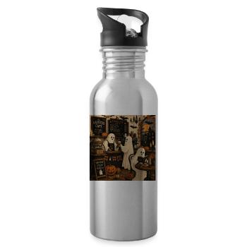 Halloween café with ghosts and pumpkins trend - Water bottle with straw - silver - Right