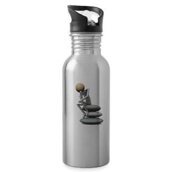 Holzkopf als Denker - Trinkflasche mit integriertem Trinkhalm - Lightsilver - Rechts