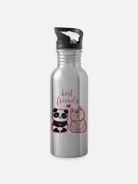 Neko Nakamura Freunde - Trinkflasche mit integriertem Trinkhalm - Lightsilver