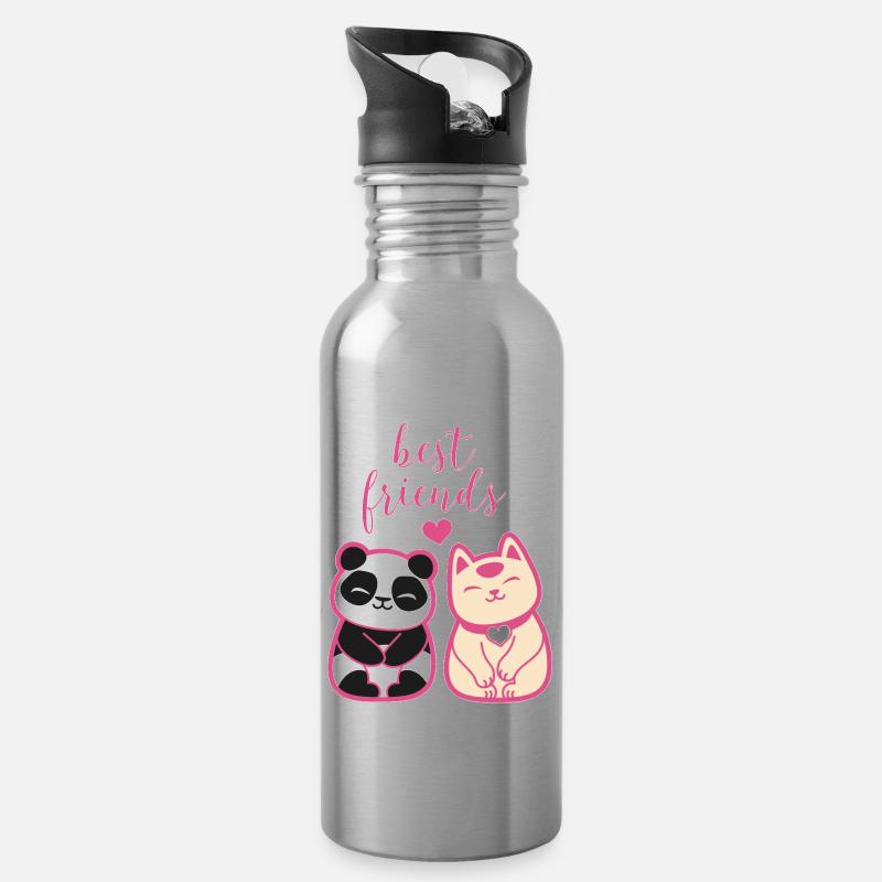 Neko Nakamura Freunde - Trinkflasche mit integriertem Trinkhalm - Lightsilver
